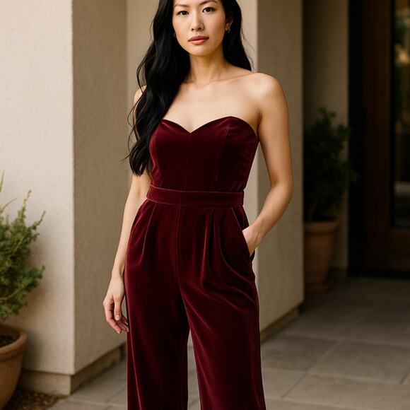 RED EXPRESS STRAPLESS VELVET PANT SUIT SIZE 00 - Picture 2 of 5